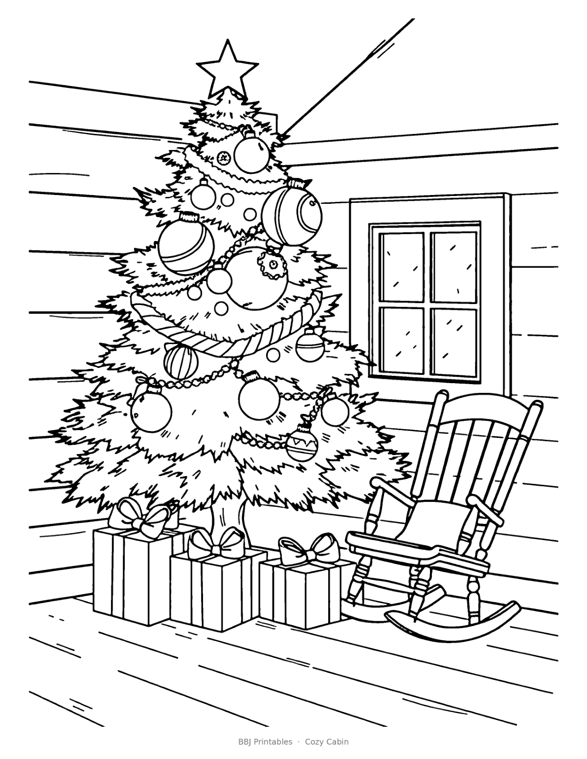 Cozy Cabin Christmas Coloring Pages for Teens & Adults (10 Scenes + Middle & High School Art Sub Plan) preview 4