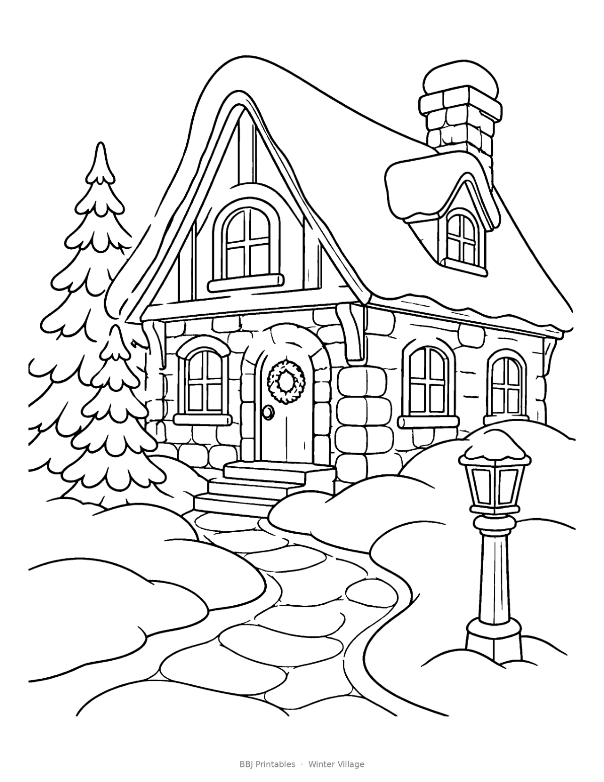 Christmas Coloring Pages for Teens & Adults: Winter Village (10 Scenes + Art Sub Plan) preview 3