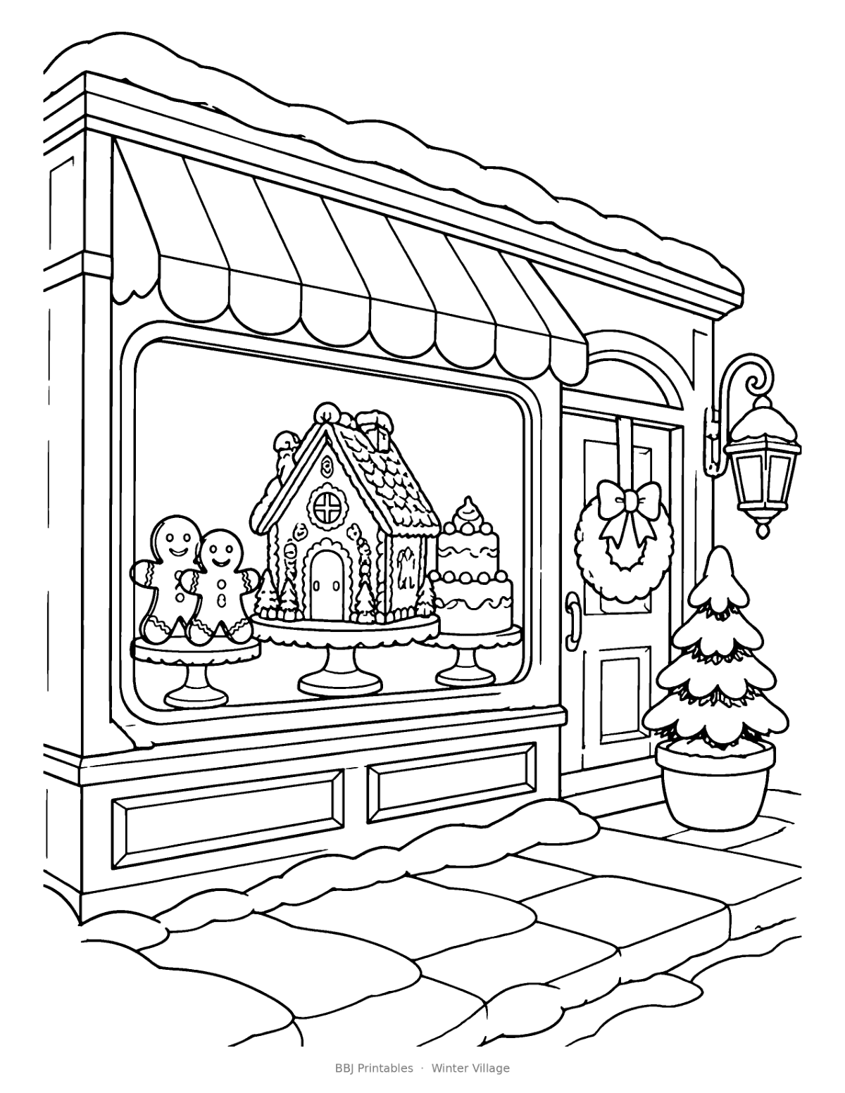 Christmas Coloring Pages for Teens & Adults: Winter Village (10 Scenes + Art Sub Plan) preview 4