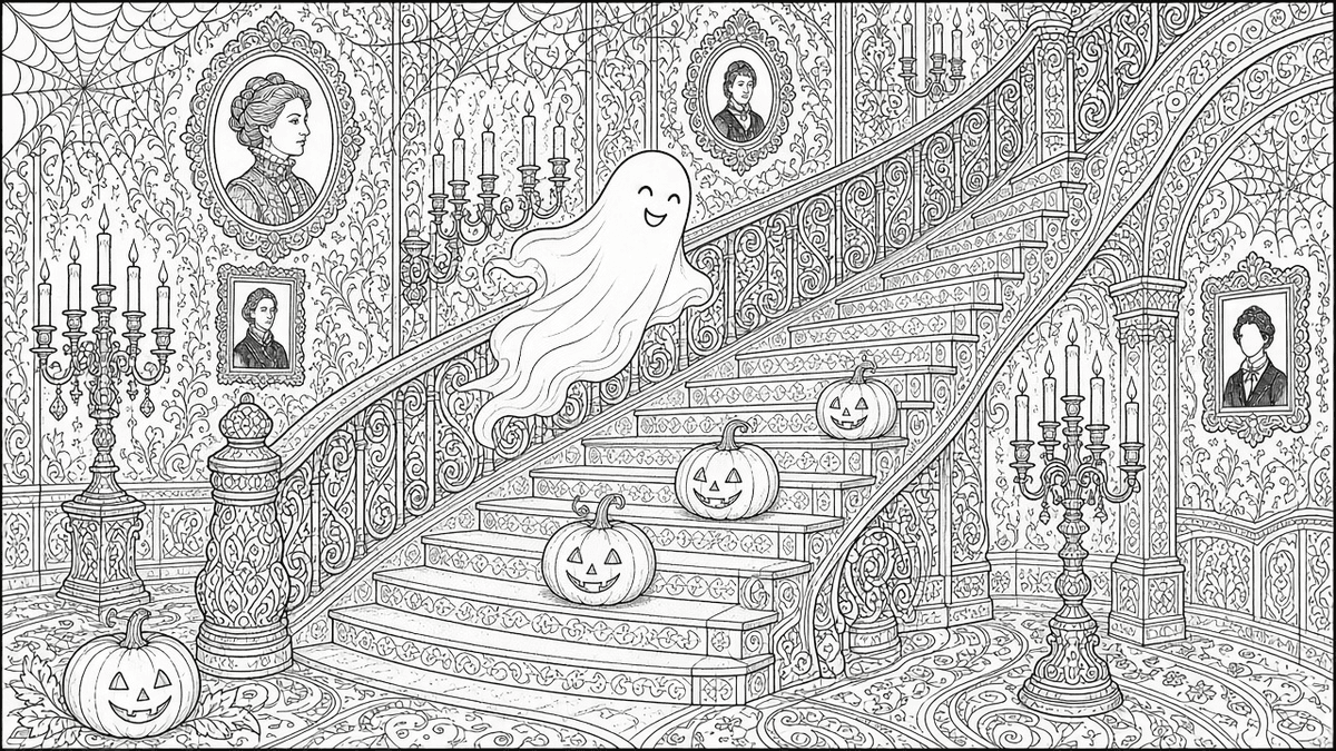 Adult Halloween coloring page preview – manor