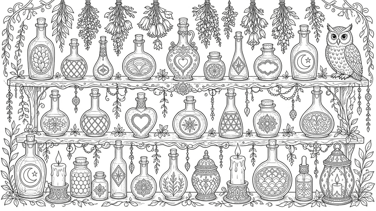 Adult Halloween coloring page preview – market