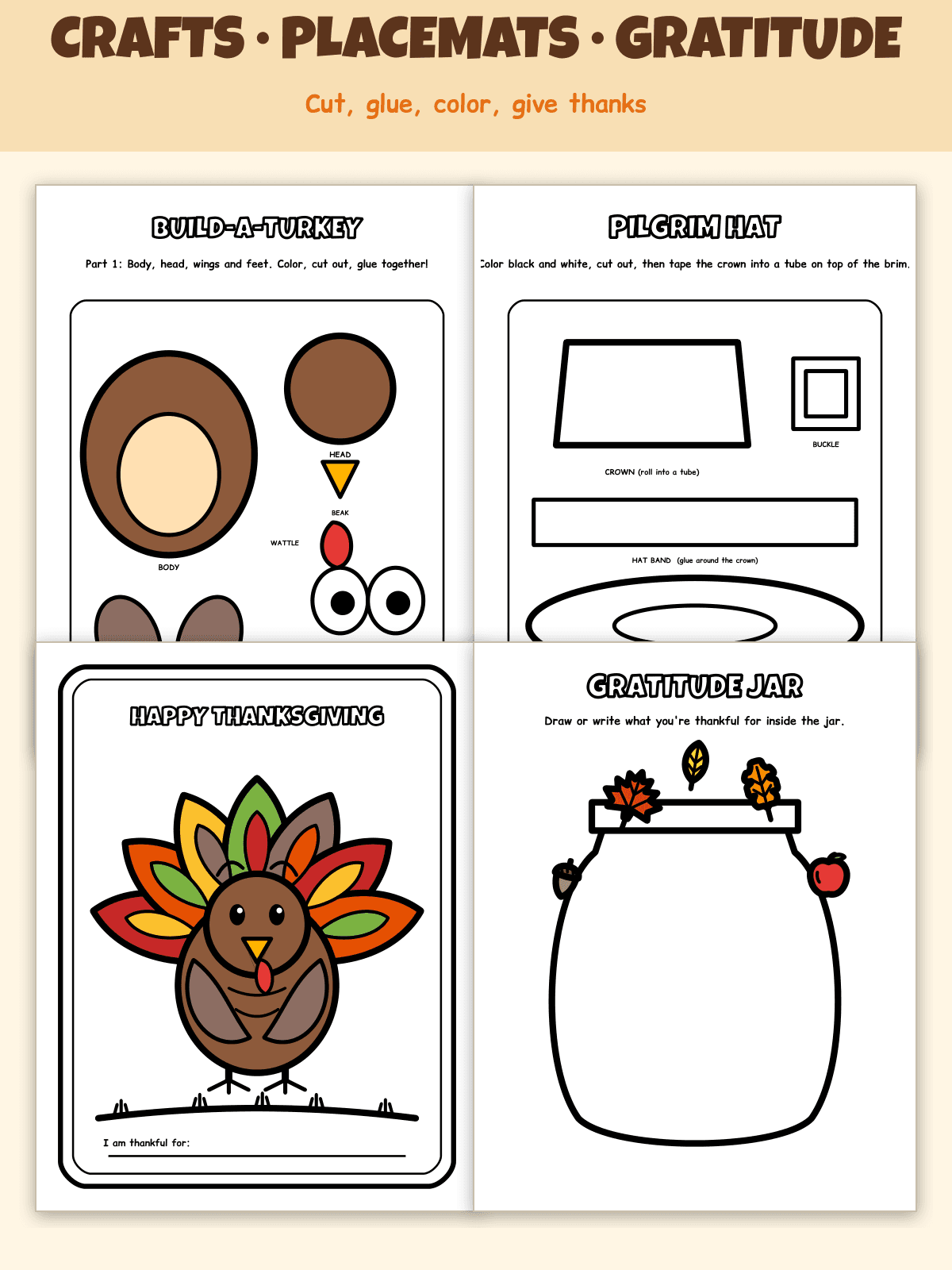 Complete Thanksgiving & Autumn Classroom/Homeschool Mega-Bundle | 154 Printable Pages: Coloring, Turkey Crafts, Placemats, Games & Worksheets preview 3