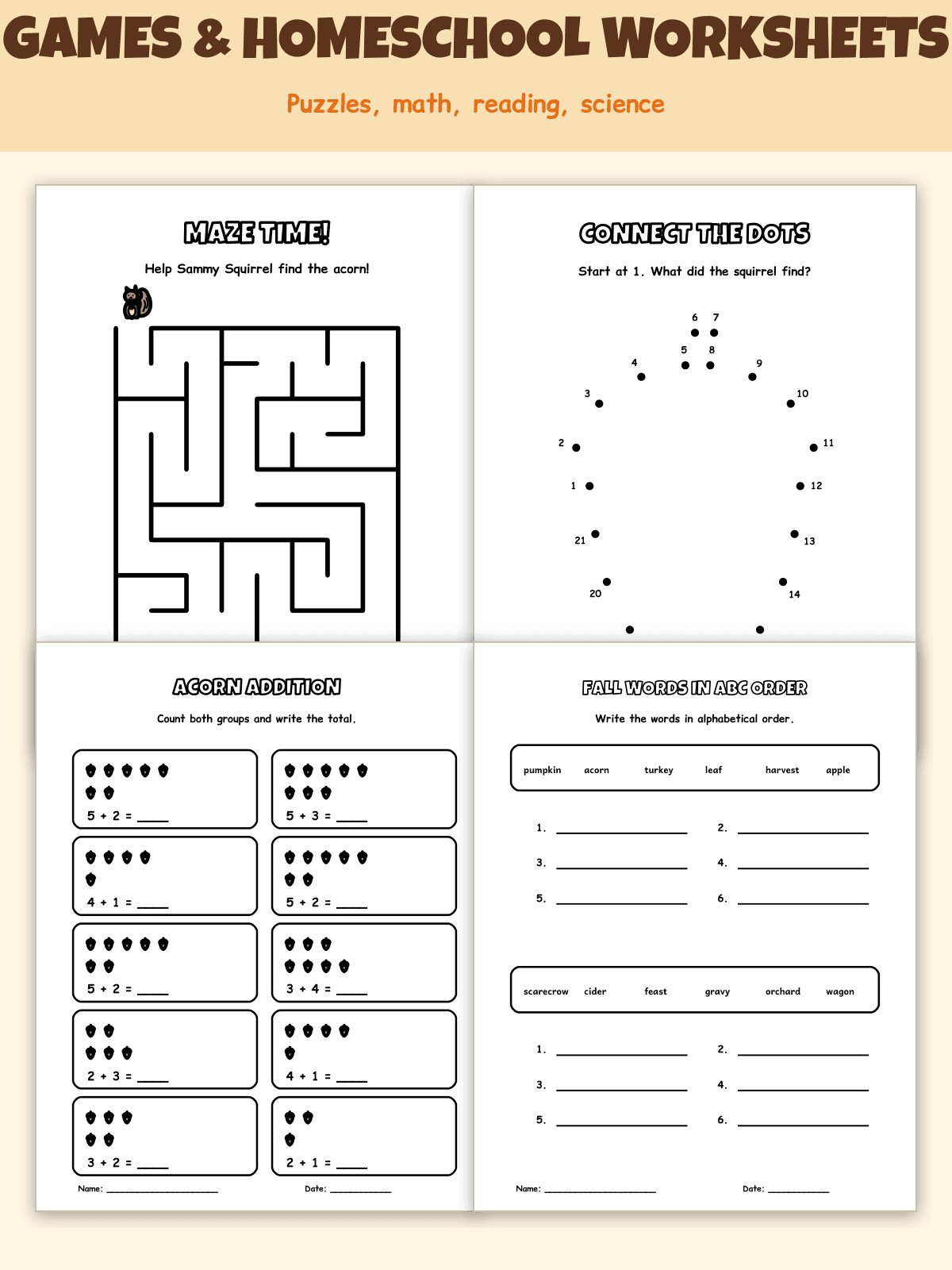 Complete Thanksgiving & Autumn Classroom/Homeschool Mega-Bundle | 154 Printable Pages: Coloring, Turkey Crafts, Placemats, Games & Worksheets preview 4