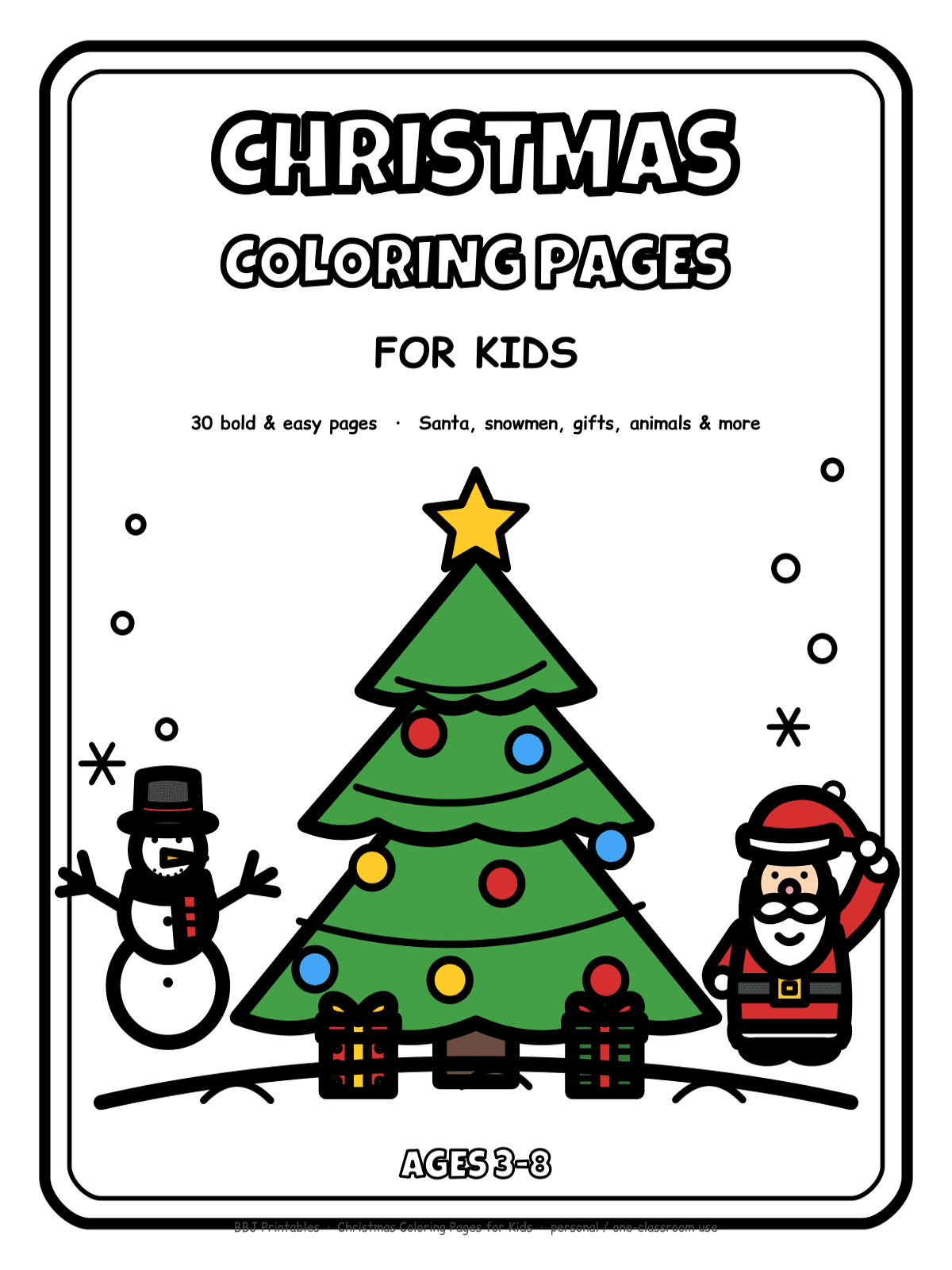 Preview of Christmas Coloring Pages for Kids (30 Pages, Ages 3–8)