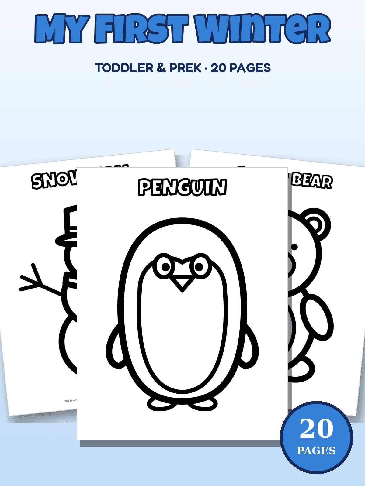 Preview of My First Winter Coloring Pages: Toddler & PreK, 20 Big Thick-Line Pages