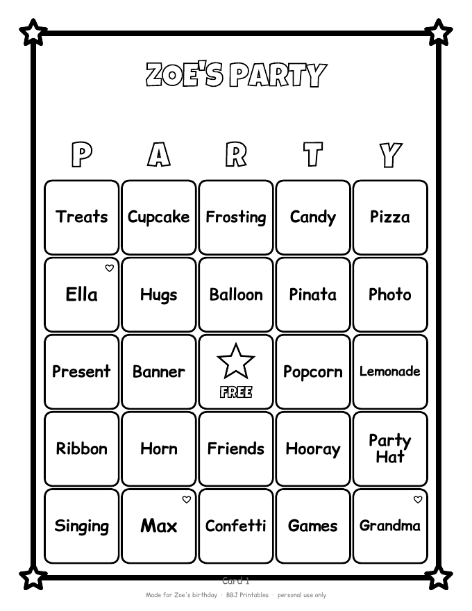 Sample: Bingo card