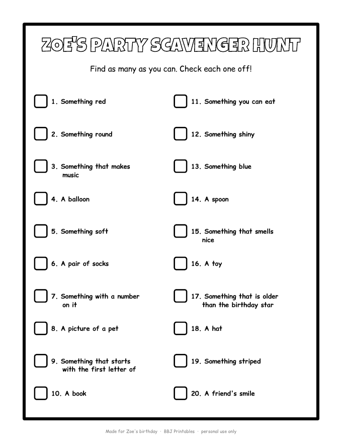 Sample: Scavenger hunt