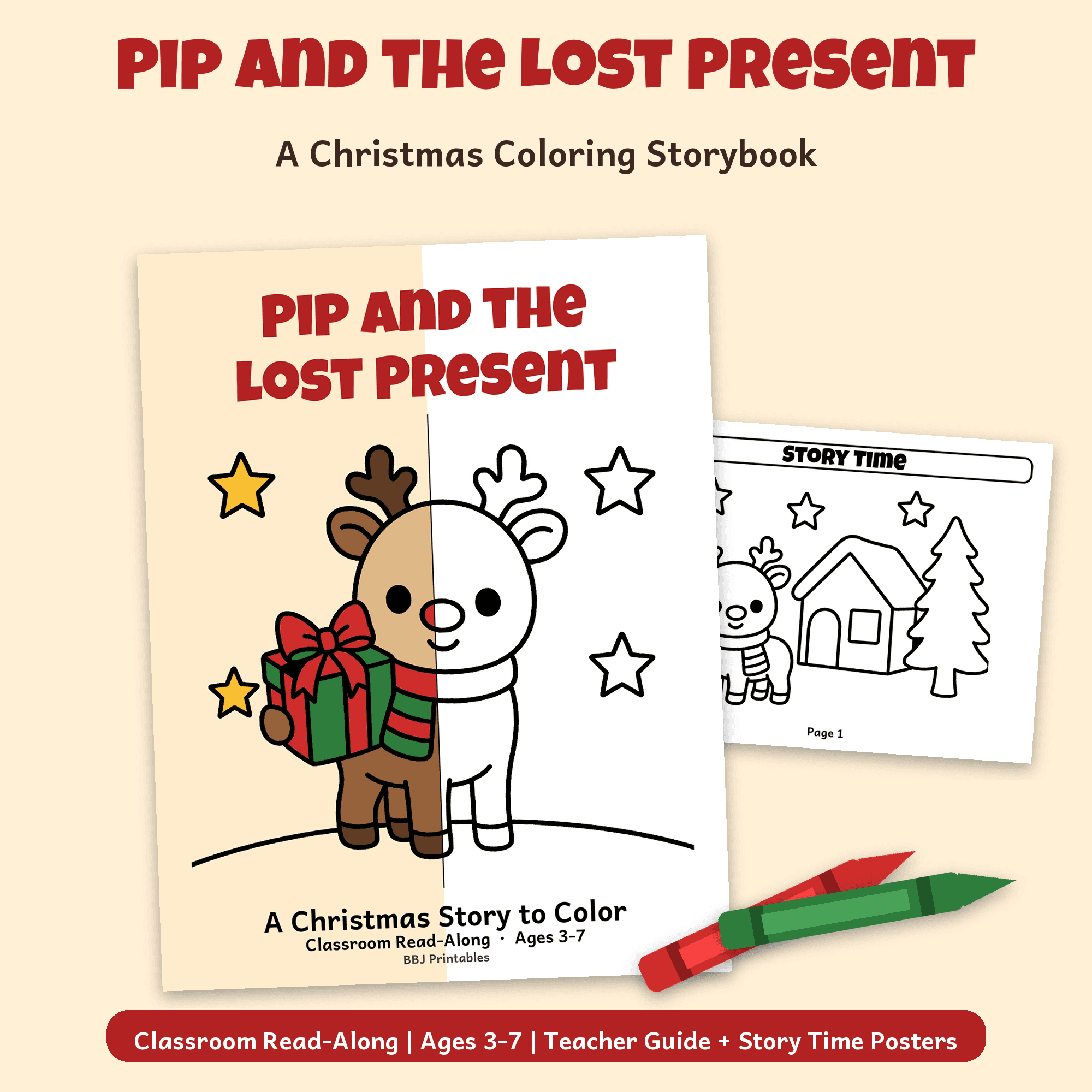 Preview of Pip and the Lost Present — Classroom Christmas Coloring Storybook (Read-Along + Teacher Guide)