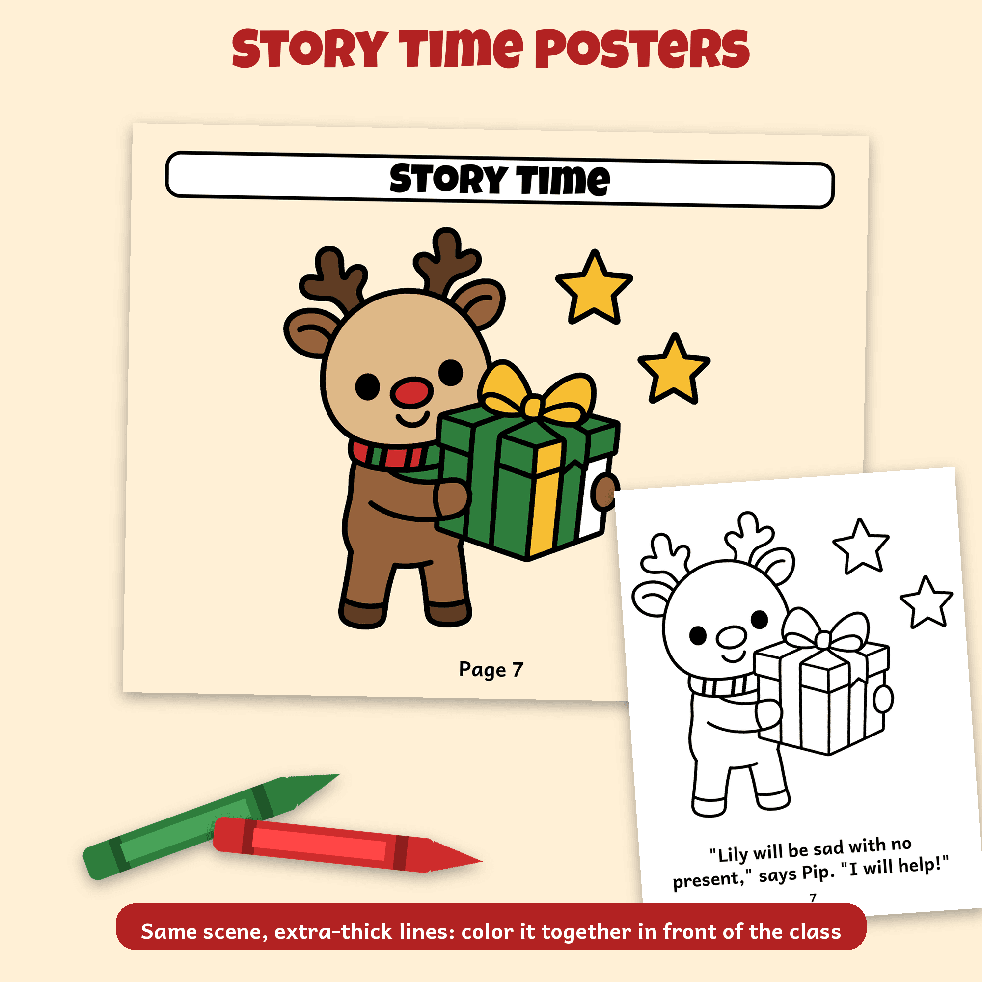 Pip and the Lost Present — Classroom Christmas Coloring Storybook (Read-Along + Teacher Guide) preview 3