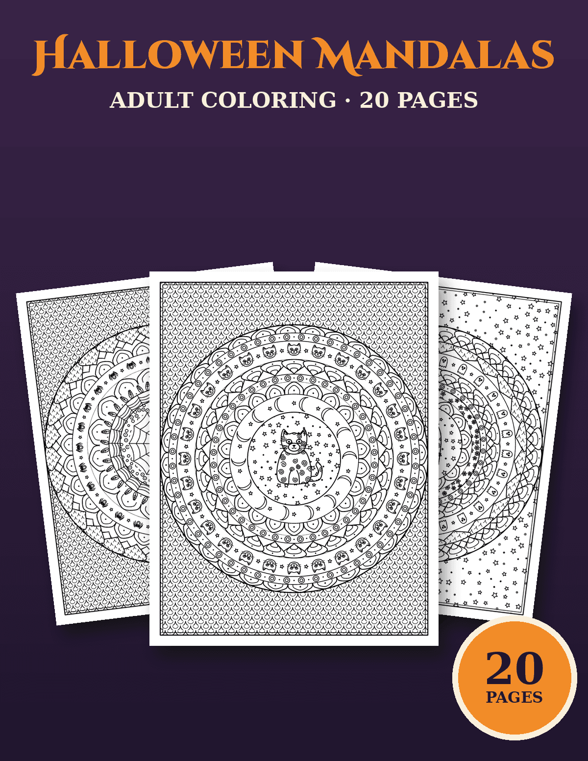 Preview of Halloween Mandalas for Adults (20 Pages)