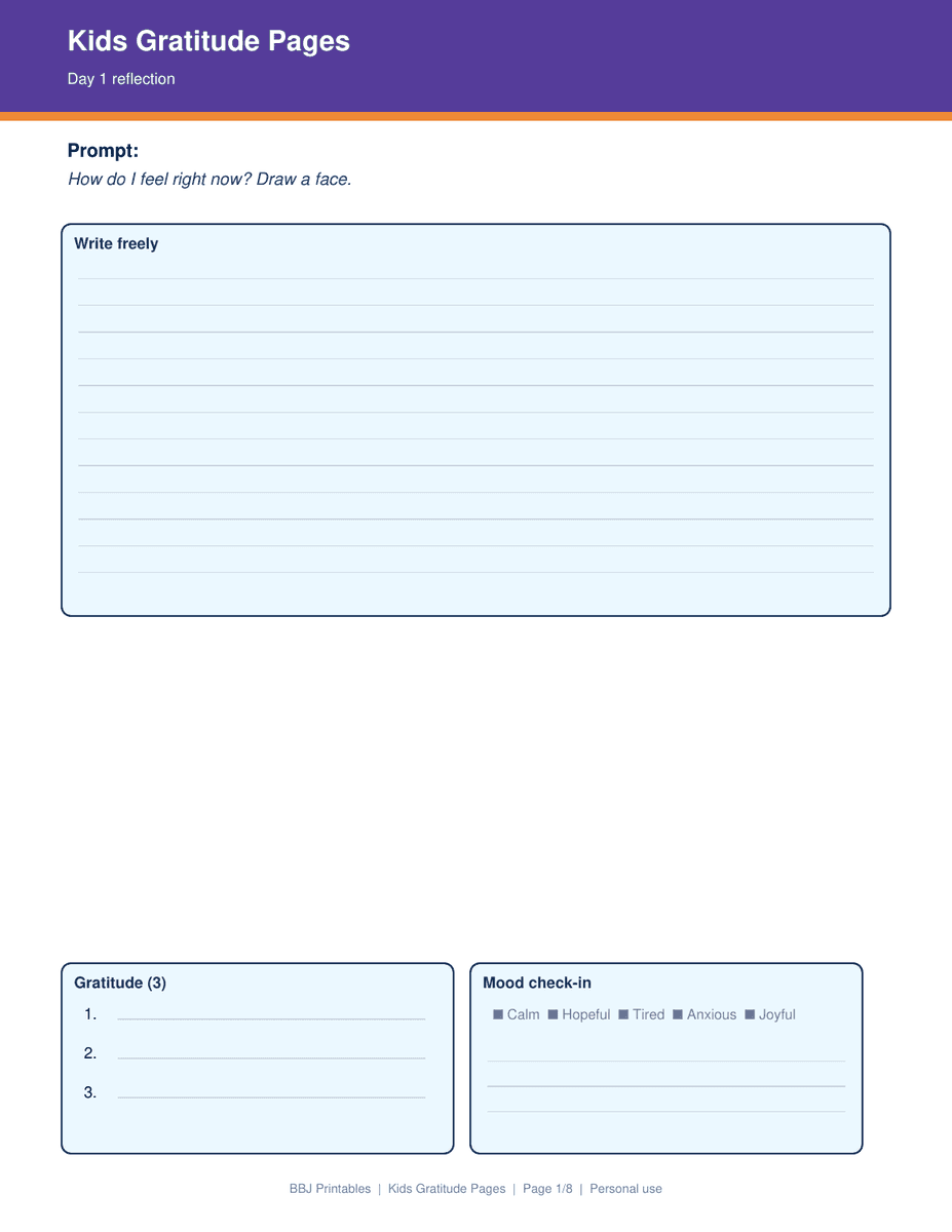 Preview of Kids Gratitude Pages