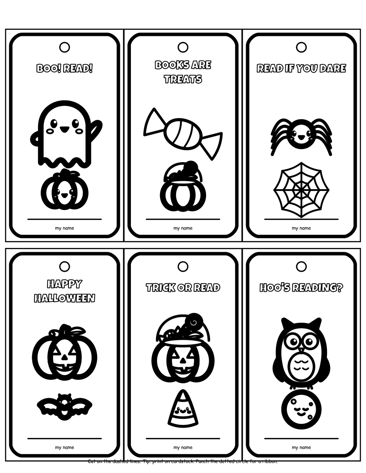 Halloween Coloring Bookmarks (24 Bookmarks, 4 Pages) sample page 1