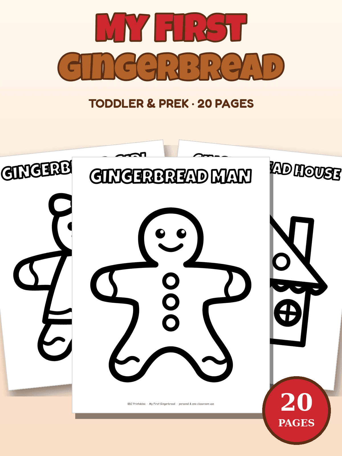 Preview of My First Gingerbread Coloring Pages: Toddler & PreK, 20 Big Thick-Line Pages