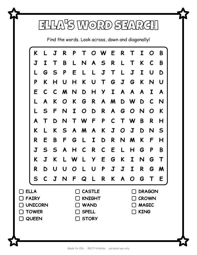 Sample Word search with the name